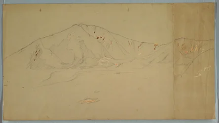 Kresba, hora Katahdin od jihovýchodu; Verso: hora Katadhin, 1876-78