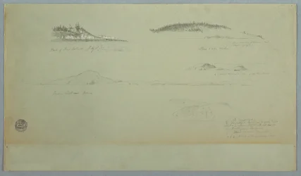 Kresba, část ostrova Fogo, indiánský pohled, 2. července 1859