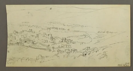 Kresba, bazén a budovy, pravděpodobně 1868