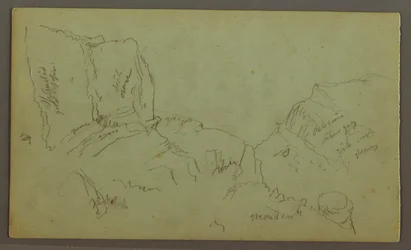 Kresba, vrcholky Skalistých hor, pravděpodobně 1868