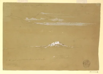 Kresba, Sincholagua, ráno, z chrámu Slunce, Quito, 24. června 1857