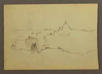 Kresba, Bazilika svatého Petra při pohledu od severu na pozadí kopců a panoramatu Říma, leden 1869