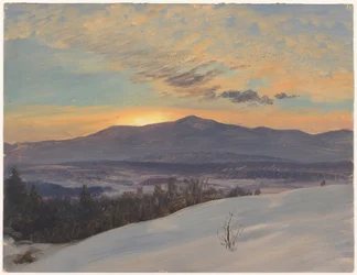 Kresba, Západ slunce v údolí Hudson, zima, 1870-80