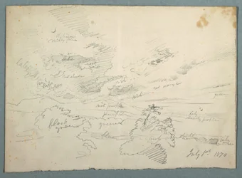 Kresba, Západ slunce z Olany, 1. července 1870