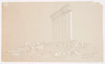 Kresba, Jupiterův chrám při východu slunce, Baalbek, 7. května 1868