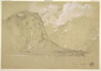 Kresba, Königssee a vodopády Schrainbach, červenec 1868