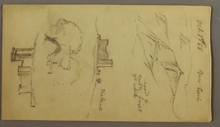 Kresba, Tři studie hradu na kopci, 1. října 1868