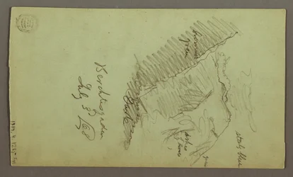 Kresba, věže, střechy, Spicket, střecha, červenec 1868