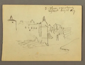 Kresba, městské budovy, pravděpodobně 1868-69