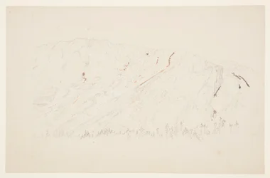 Kresba, horní část Velké pánve, hora Katahdin, září 1877