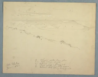 Kresba, Pohled z hory Salus, Jamajka, červen 1865