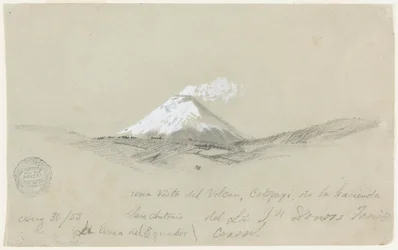 Kresba, Pohled na Cotapaxi z haciendy San Antonio, Ekvádor, 30. srpna 1853
