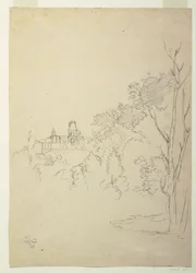 Kresba, Pohled na Olanu, umělcův domov, Hudson, New York, asi 1872