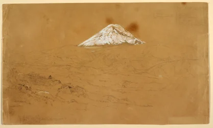 Kresba, Pohled na zasněženou horu Chimborazo nakreslenou poblíž Guanojo a Guaranda, Ekvádor, 12. června 1857