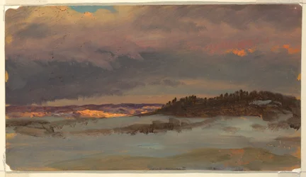 Kresba, Zimní krajina s Modrým kopcem při západu slunce, Hudson, New York, 1870-75