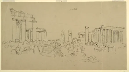 Pohled na Parthenon a okolní ruiny ze západu, Atény, Řecko