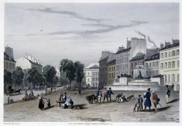 Vodárenská věž (Fontána), Bd St Martin - v „Paříži roku 1832““ od Martense