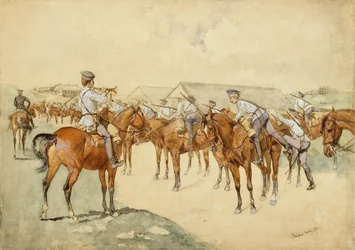 A Call to Arms (Dragoons, Mount!) 1892-93 (wc, kvaš, pero a inkoust, tužka a tělová barva na papíře)