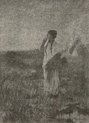 Jako duch, který jde při východu slunce, spatřil kráčející dívku, z The Song of Hiawatha od Henryho Wadswortha Longfellowa (1807-82), hospoda. George G. Harrap und Company Ltd., 1911