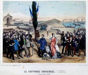 Alegorie na všeobecné volební právo Alexandra Auguste Ledru-Rollina (Ledru Rollin) (1807-1874) Ledru Rollin, kandidát na prezidentské volby v roce 1848, je zastáncem Arbre de la Liberte, byl pro všeobecné volební právo, založeno