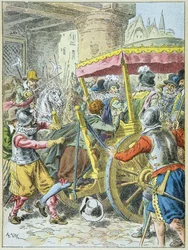 Vražda krále Jindřicha IV. Françoisem Ravaillacem v Rue de la Ferronnerie v Paříži, 14. května