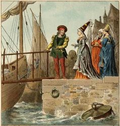 Populární píseň: „A Nantes is coming““. Ilustrace (detail) Frederica Theodora Lixe (1830-1897) v „“Dětské písně a kolečka z provincií Francie““