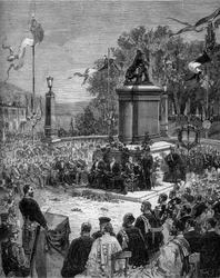 Inaugurace sochy Blaise Pascala (1623-1662) na Place Saint Herem of Clermond Ferrand (Clermond Ferrand), Puy de Dome (63). 5. září