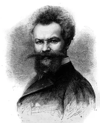 Portrét Mihaly Munkacsy (1844-1900), maďarského malíře. Rytina v „“ Le Monde Illustré““ č. 1306 z 8. dubna 1882.