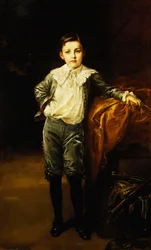 Portrét mistra Ecksteina, stojící po celé délce, opírající se o přehozenou hruď, 1902