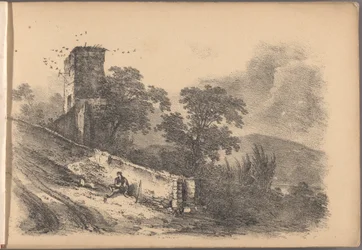 Jedna ze série šedesáti náčrtů chalup. Londýn, 1825.