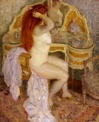 Nahá sedící u svého toaletního stolku, 1909.