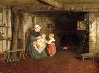 Očekávání: Interiér chalupy s matkou a dětmi, 1854