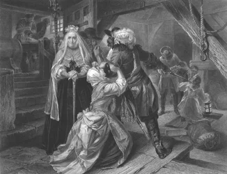 Zatčení Alice Lisleové za ukrývání uprchlíků z bitvy u Sedgemooru, 1685, kolem 1864.