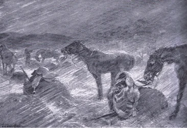 Jihoafrická krupobití, z After Pretoria: The Guerilla War vydané Harmsworth Bros Limited, 1901