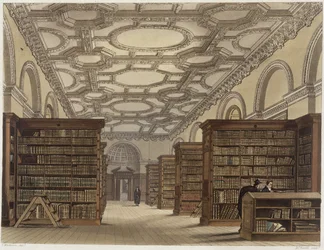 Interiér veřejné knihovny, Cambridge, z 