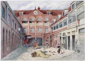 The Blue Boar Inn, Holborn, Londýn, c1840