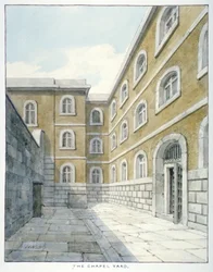 Dvůr kaple v Newgate Prison, Old Bailey, Newgate Prison, Old Bailey, City of London, 1840