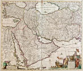 Mapa Persie (Írán), Arménie, Anatolie (Turecko)) a Arábie (Arabský poloostrov: Saúdská Arábie, Kuvajt, Spojené arabské emiráty, Omán, Katar, Jemen, Bahrajn) (lept