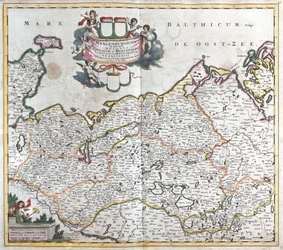 Mapa vévodství Mecklenburg Schwerin (Německo) (lept