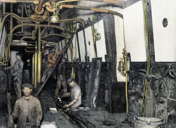 Francouzské námořnictvo, konec 19. století: čištění nákladních prostor a kotelen - Bibl. des Arts deco.
