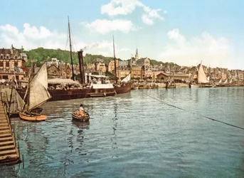 Paketová loď na řece Touques, Trouville, hospoda. 1900