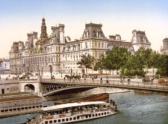 Pont dArcole a Hotel de Ville, Paříž, hospoda. c.1900