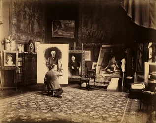 Ateliér malíře Leona Bonnata, kolem roku 1890 (čb foto)