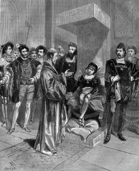 (Cardanus Hieronymus) Gerolamo Cardano (Jerome Cardan), italský lékař, matematik a filozof (1501-1576), představující horoskop anglického krále Edwarda VI. v „Populární historii vědy, vynálezů a objevů od prvních století do