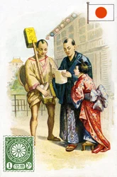 Pošťák doručující dopis v Japonsku, konec 19. století