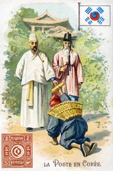 Pošťák v Koreji doručující dopis, konec 19. století