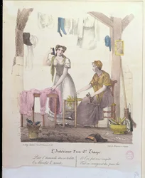 Pokoj v šestém patře, vyrytý Montouxem a Cheyerem, 1830