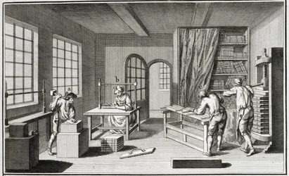 Workshop sázkových kanceláří z Encyclopedie des Sciences et Metiers od Denise Diderota (1713-84) vydané kolem roku 1770