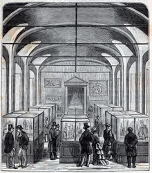 Místnost Conservatoire de Arts et Metiers (Arts-et-Metiers) v 19. století - Rytí do „“ Vědy k dispozici všem – fyzika a chemie““ od Alexise Clerca – konec 19. století. Soukromá sbírka.