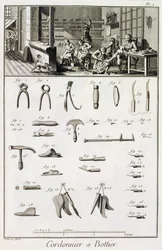 Výrobce bot a bot a jejich nástroje z Encyklopedie des Sciences et Metiers od Denise Diderota (1713-84) vydané kolem roku 1770